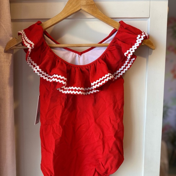 Red Ruffled Kids One Piece - Picture 2 of 4